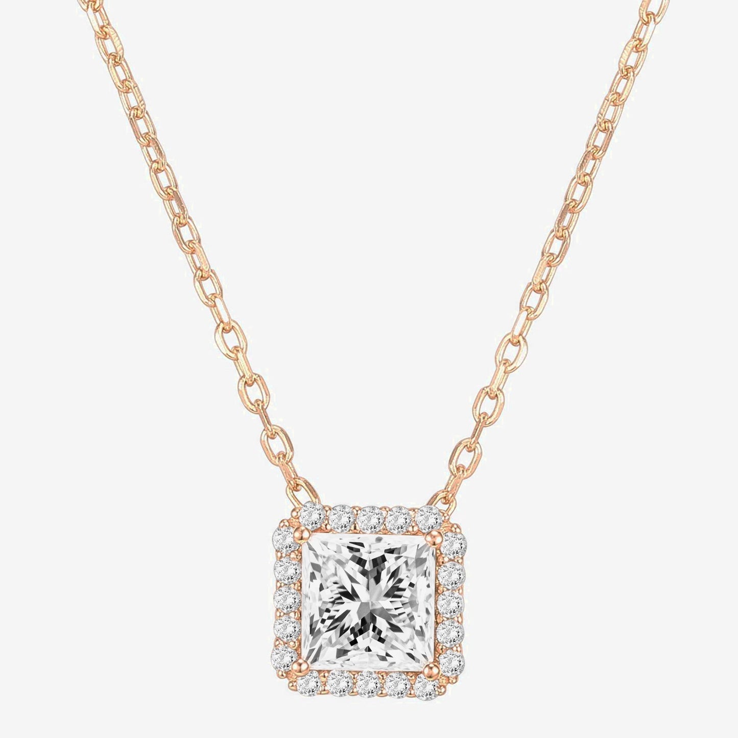 Princess Cut Halo Necklace