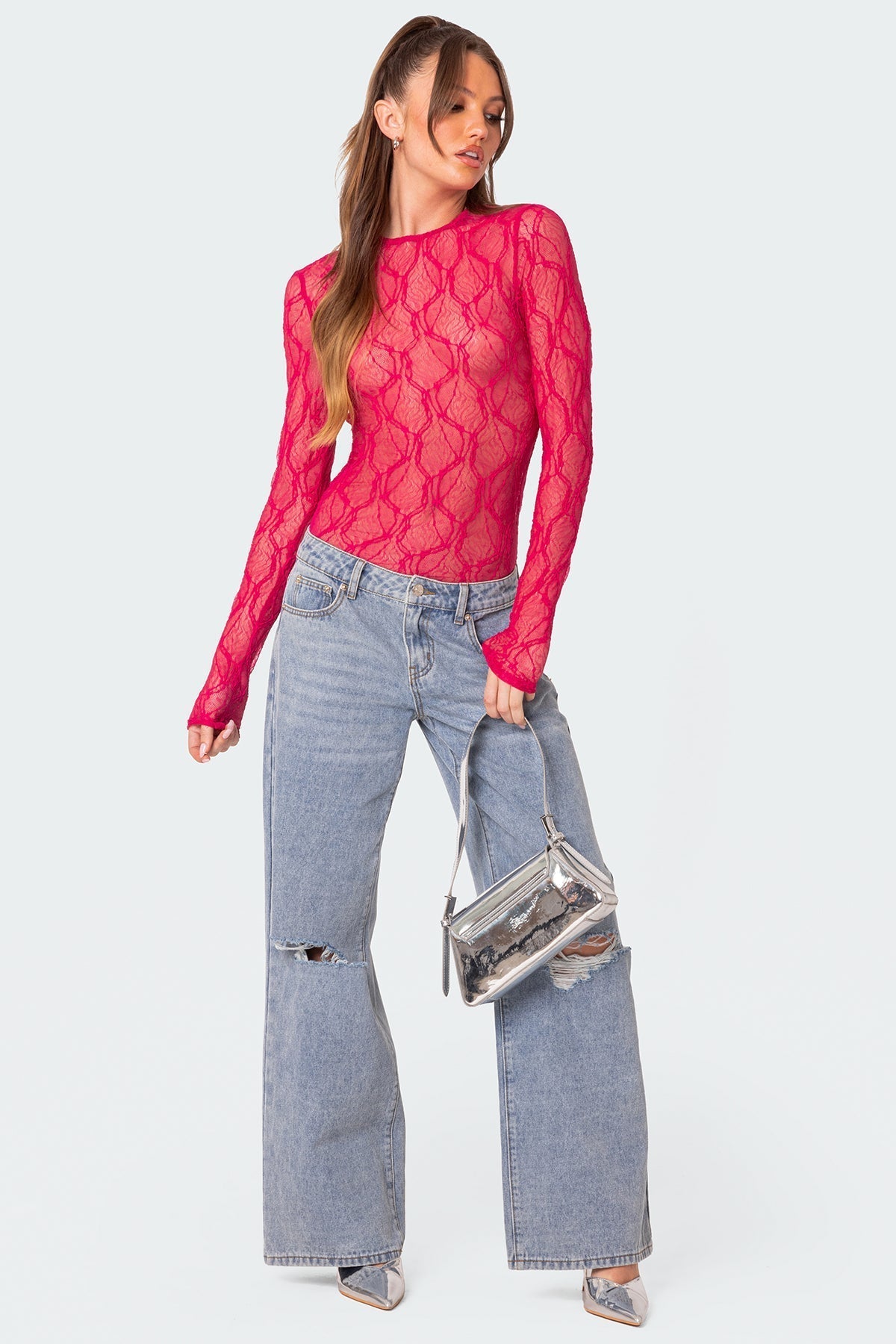 Lina Textured Sheer Lace Bodysuit