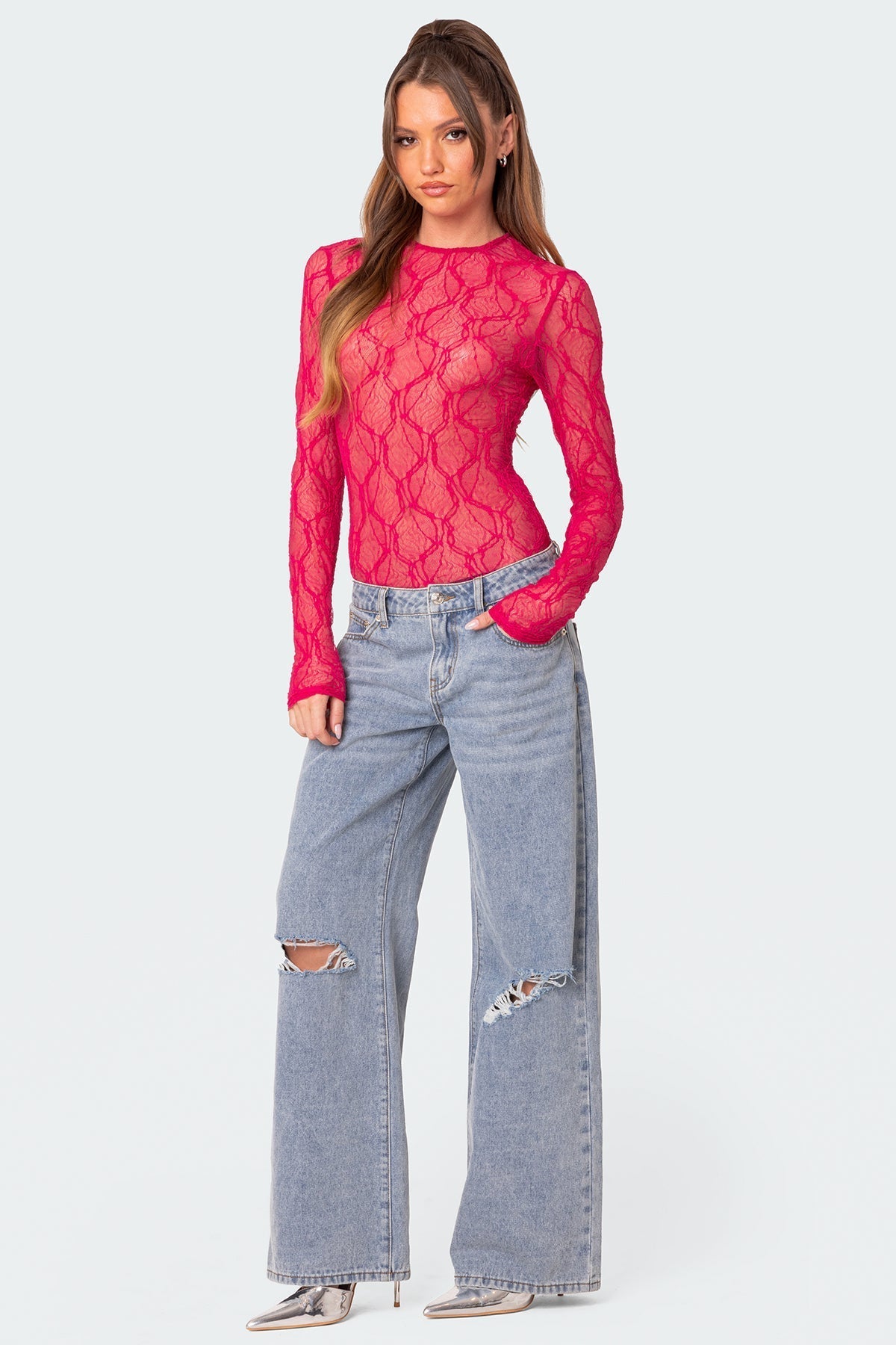 Lina Textured Sheer Lace Bodysuit