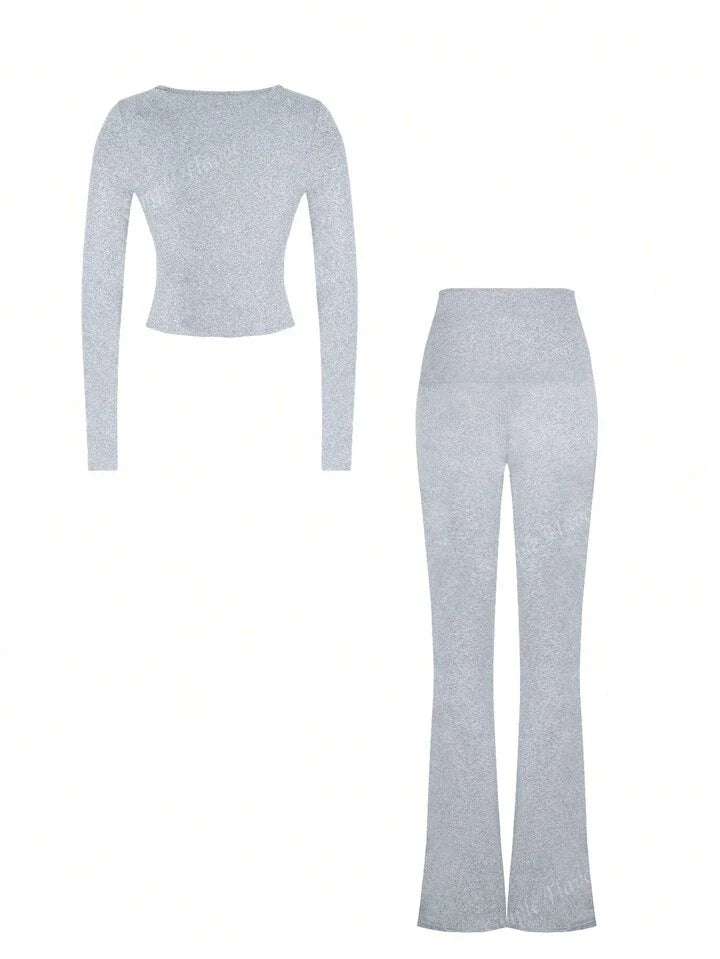 GREY COTTON LONGSLEEVE FOLDOVER PANTS