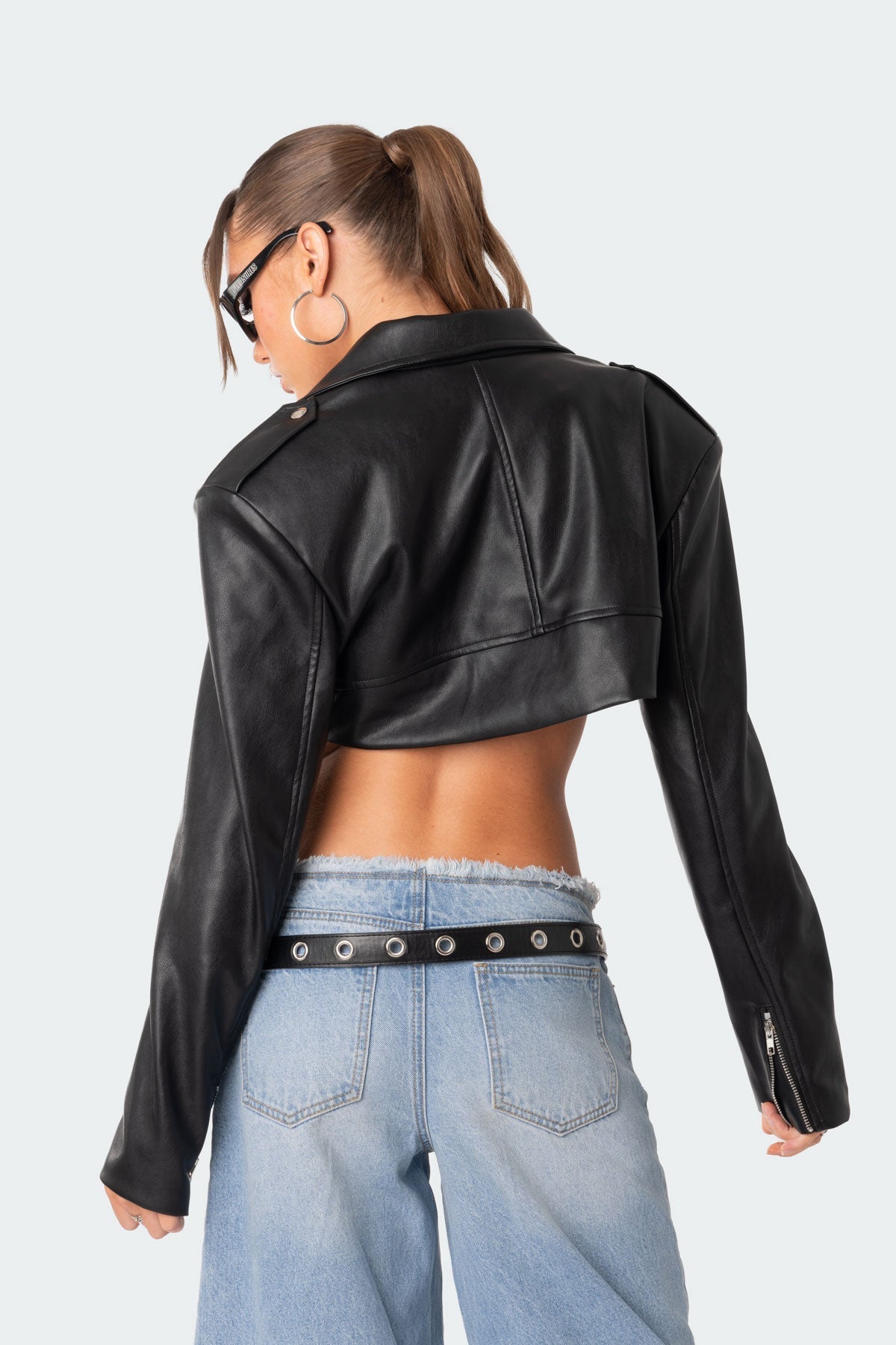 Fiona Cropped Faux Leather Biker Jacket