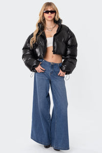 Dusk Cropped Faux Leather Puffer