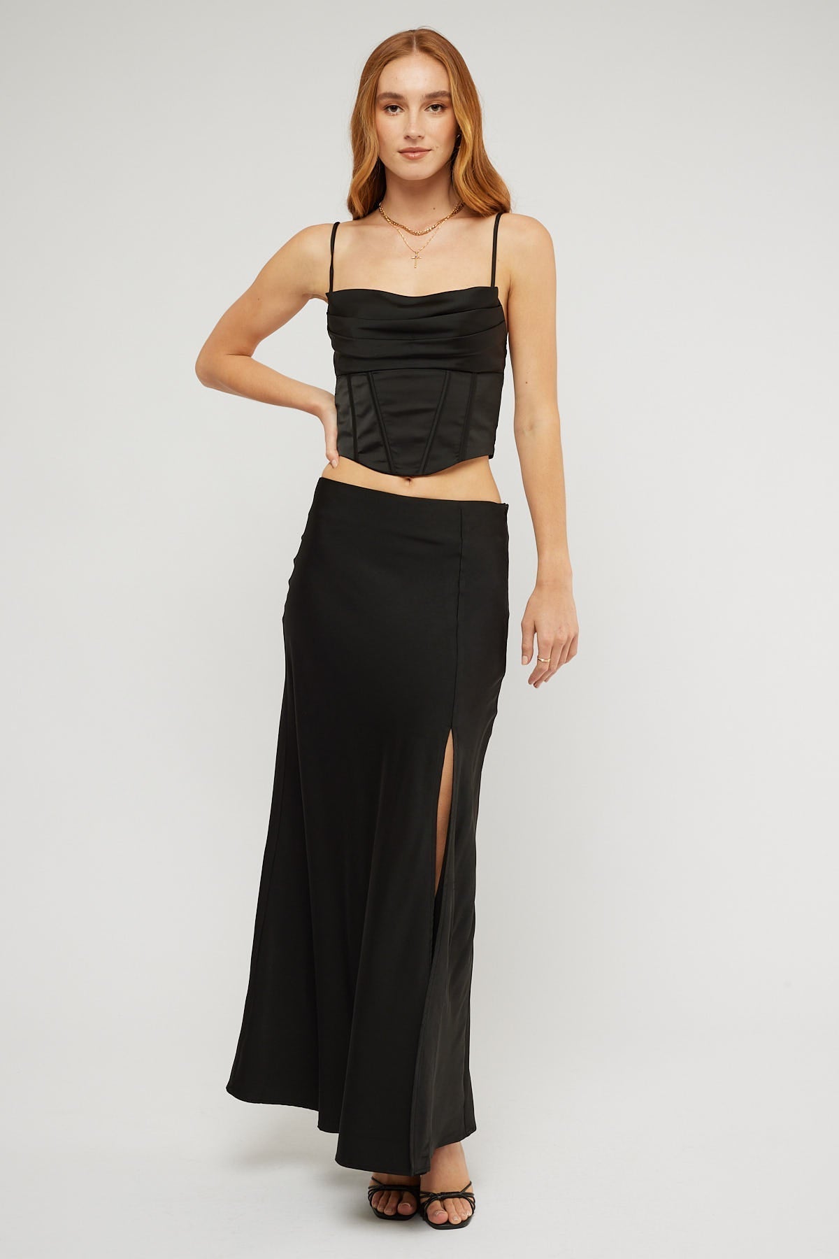 Perfect Stranger Cowl Neck Corset Top Black