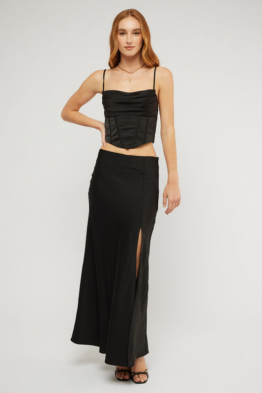 Perfect Stranger Cowl Neck Corset Top Black