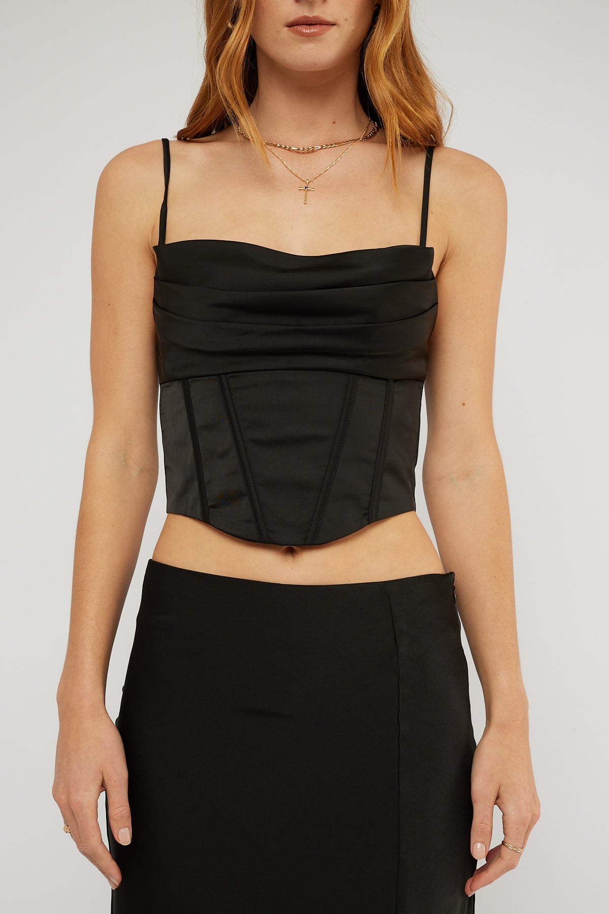 Perfect Stranger Cowl Neck Corset Top Black