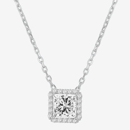 Princess Cut Halo Necklace