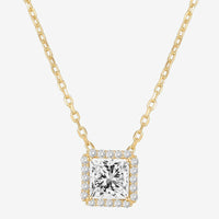 Princess Cut Halo Necklace