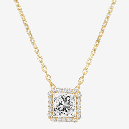 Princess Cut Halo Necklace