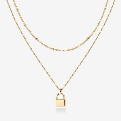 Layered Lock Pendant Necklace