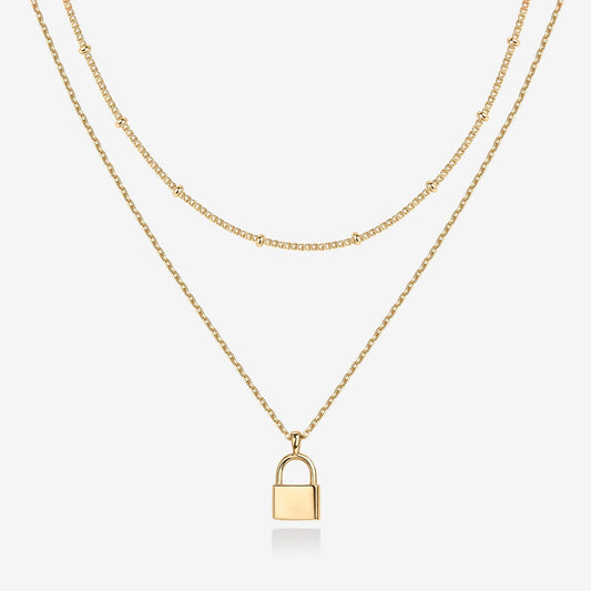 Layered Lock Pendant Necklace