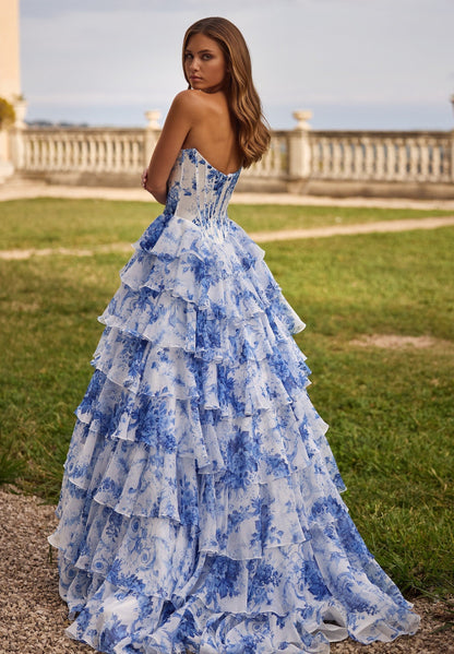 Genevieve Ivory Blue Prom Dress