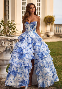 Genevieve Ivory Blue Prom Dress