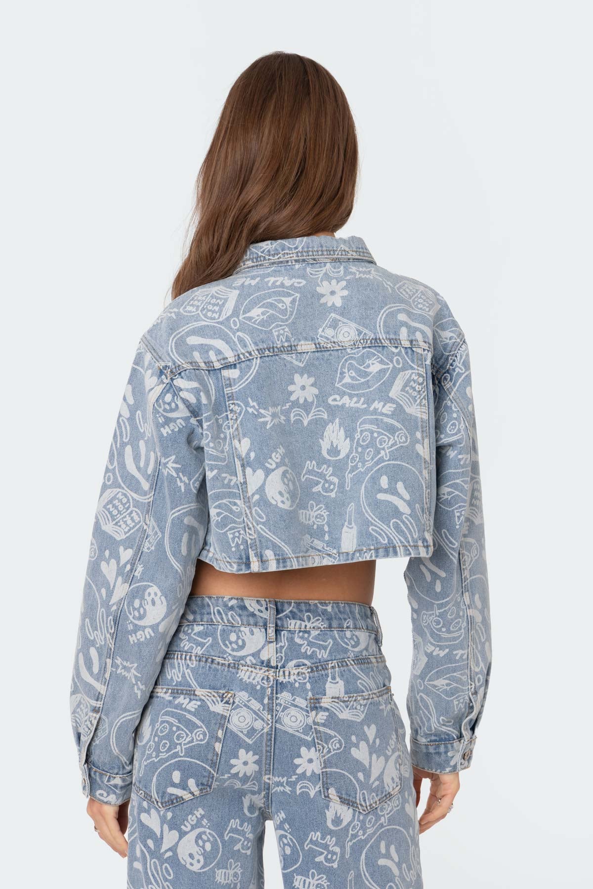 Malia Printed Denim Cropped Jacket