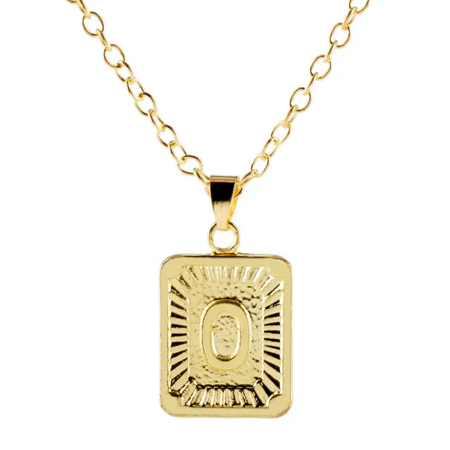 Retro Alphabet Square Pendant Necklace
