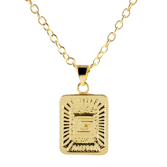 Retro Alphabet Square Pendant Necklace