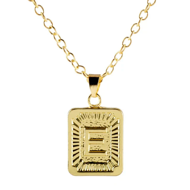 Retro Alphabet Square Pendant Necklace