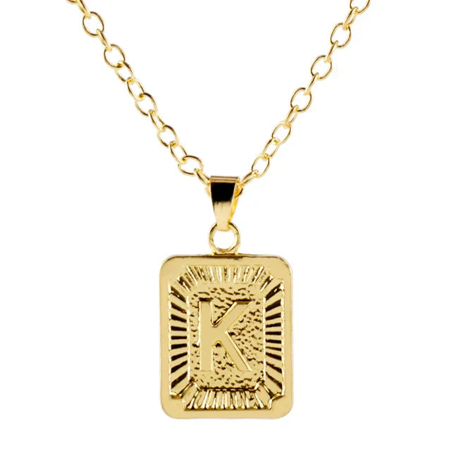 Retro Alphabet Square Pendant Necklace
