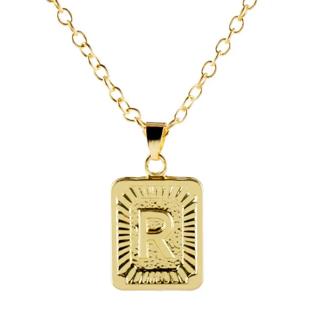 Retro Alphabet Square Pendant Necklace