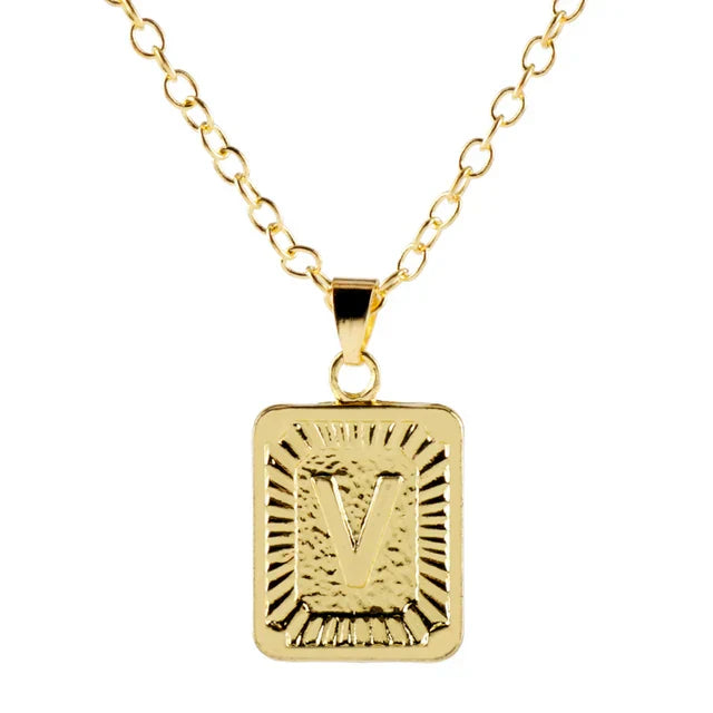 Retro Alphabet Square Pendant Necklace