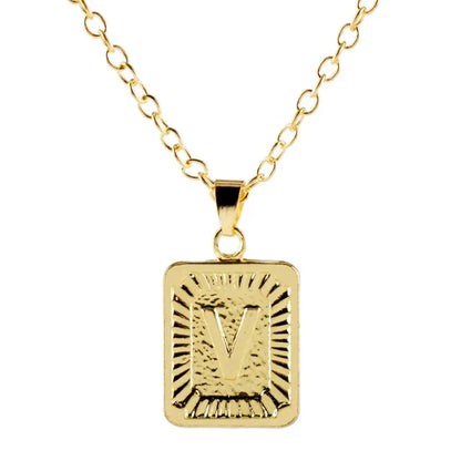 Retro Alphabet Square Pendant Necklace