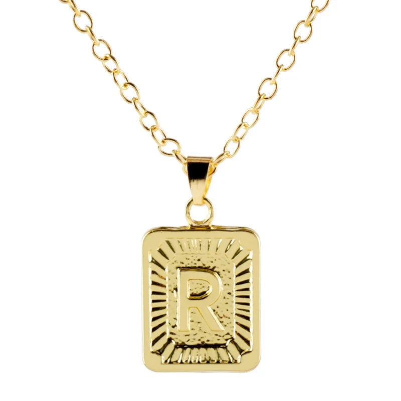 Retro Alphabet Square Pendant Necklace
