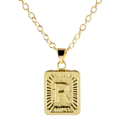 Retro Alphabet Square Pendant Necklace