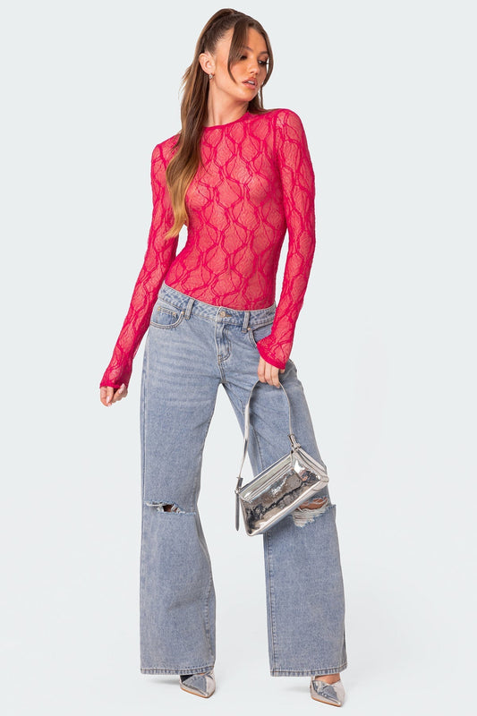 Lina Textured Sheer Lace Bodysuit