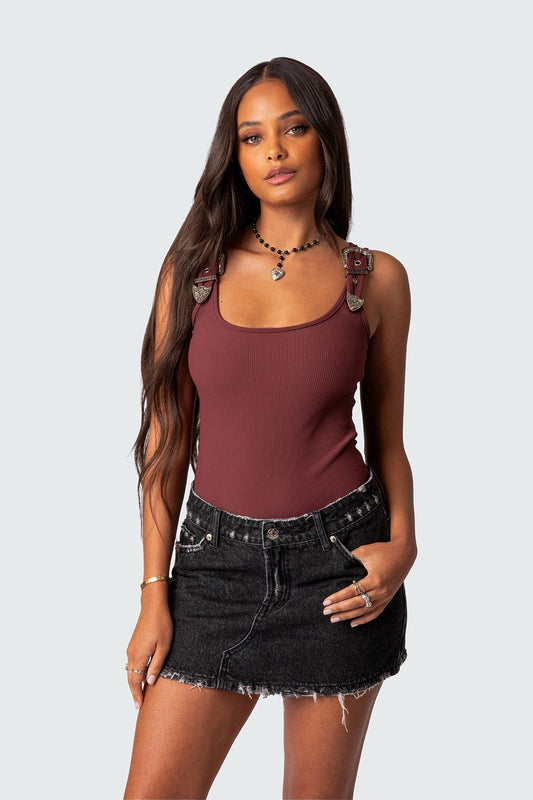 Laney Ribbed Buckle Strap Bodysuit