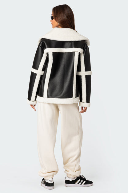 Rocki Oversized Faux Leather Shearling Jacket