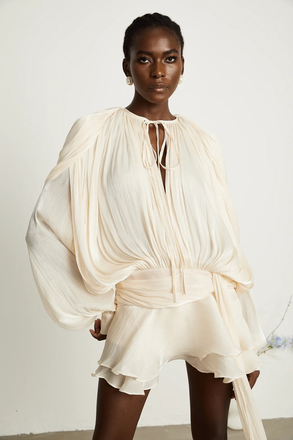 Ariel Pleated Ruffled Midi Dress