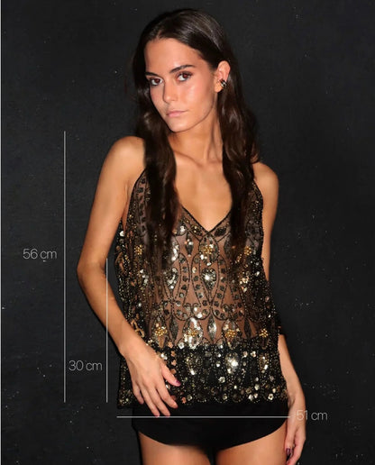 CRISTINA EMBELLISHED TOP - GOLD