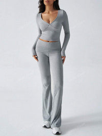 GREY COTTON LONGSLEEVE FOLDOVER PANTS