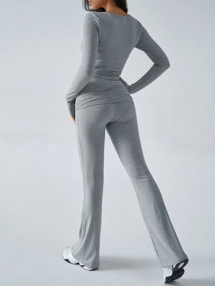 GREY COTTON LONGSLEEVE FOLDOVER PANTS