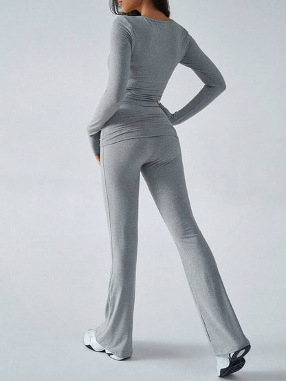 GREY COTTON LONGSLEEVE FOLDOVER PANTS