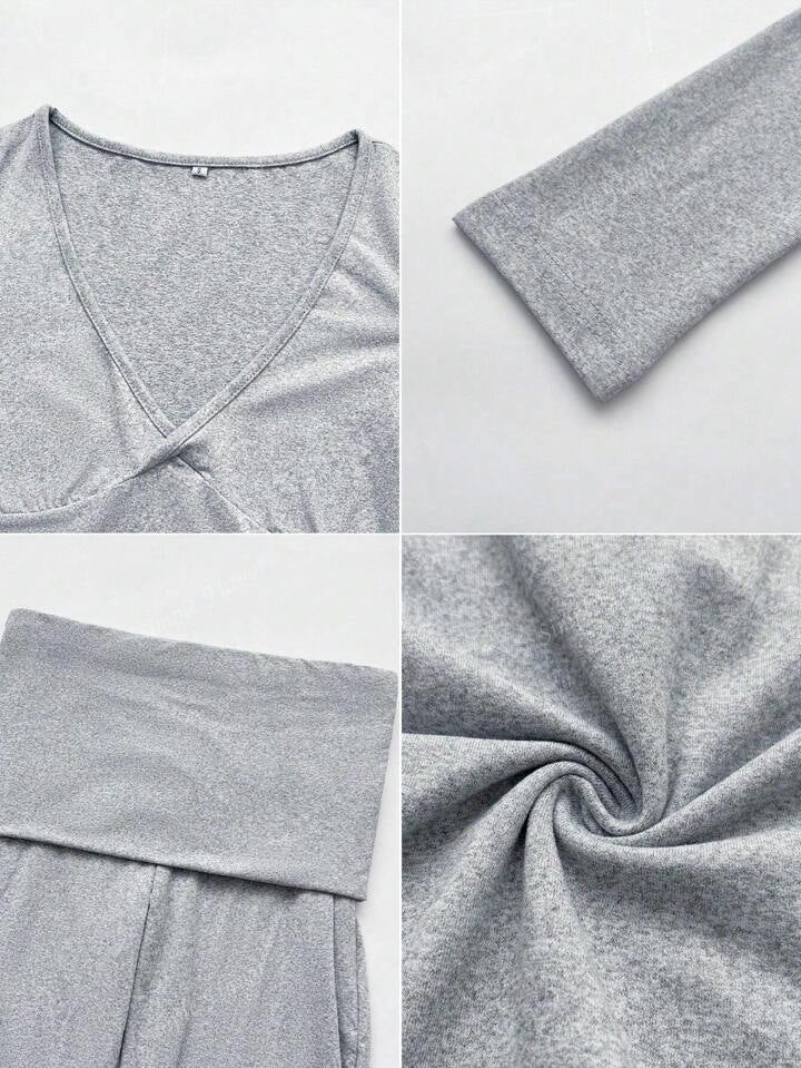 GREY COTTON LONGSLEEVE FOLDOVER PANTS