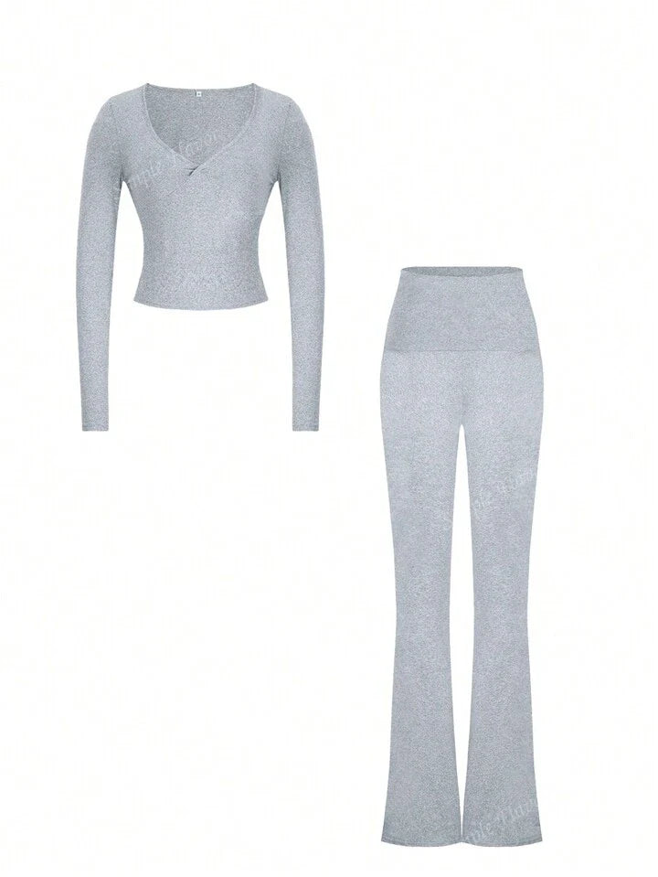 GREY COTTON LONGSLEEVE FOLDOVER PANTS