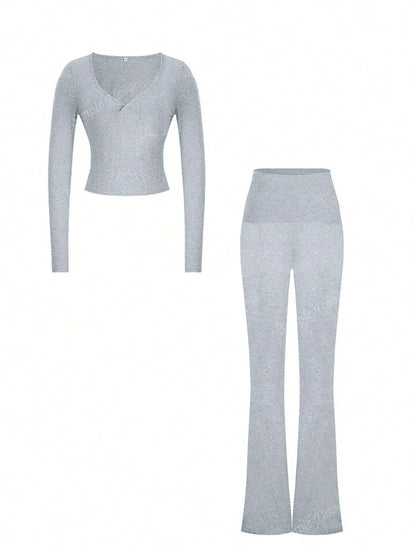 GREY COTTON LONGSLEEVE FOLDOVER PANTS