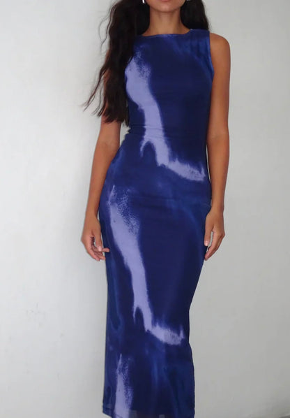 Fayola Printed Maxi Dress In Watercolour Navy