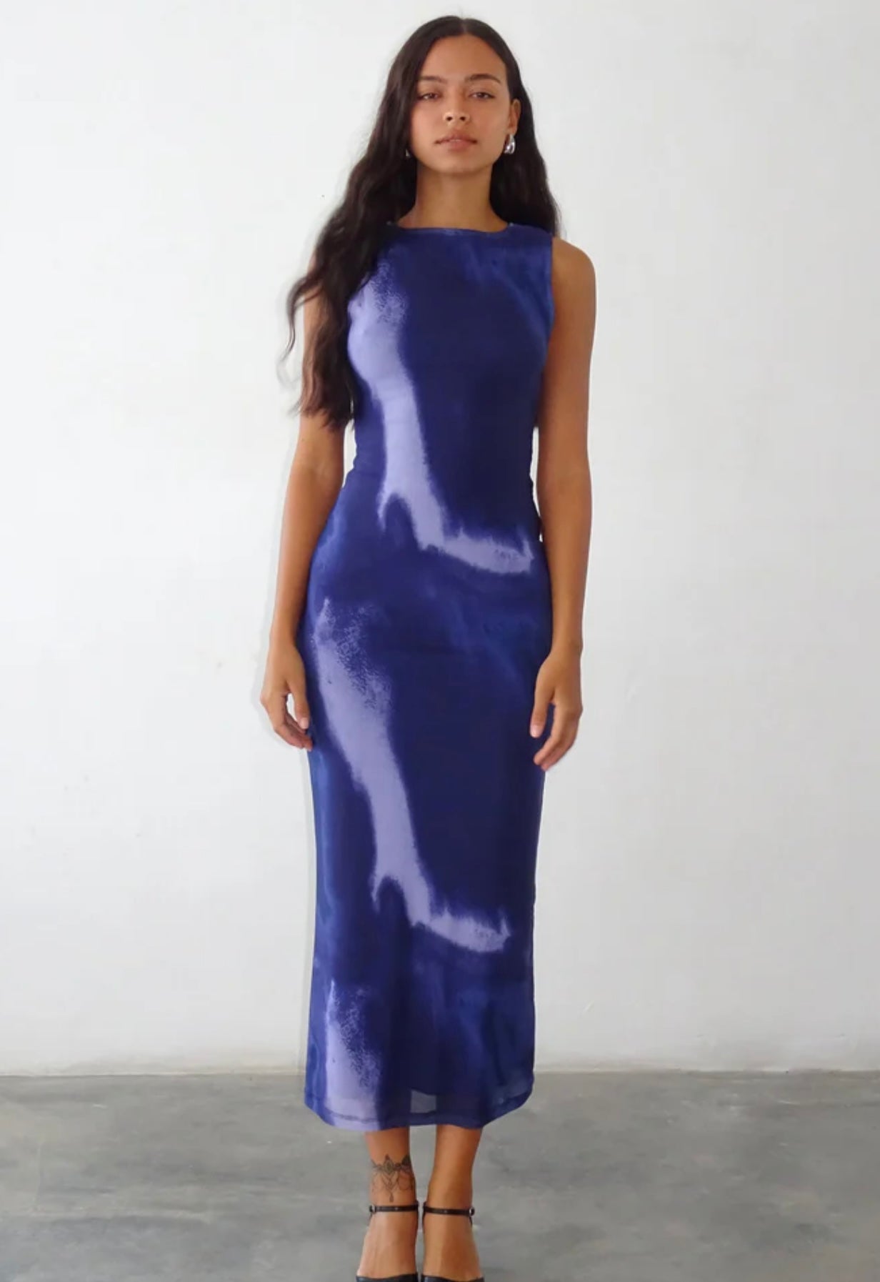 Fayola Printed Maxi Dress In Watercolour Navy