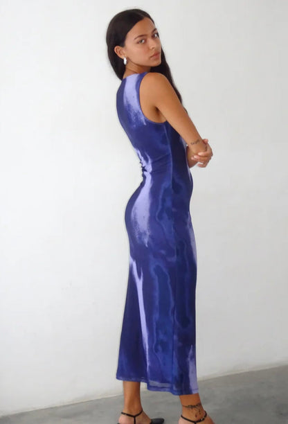 Fayola Printed Maxi Dress In Watercolour Navy