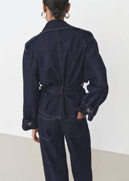 ASHIA SHORT DENIM TRENCH COAT
