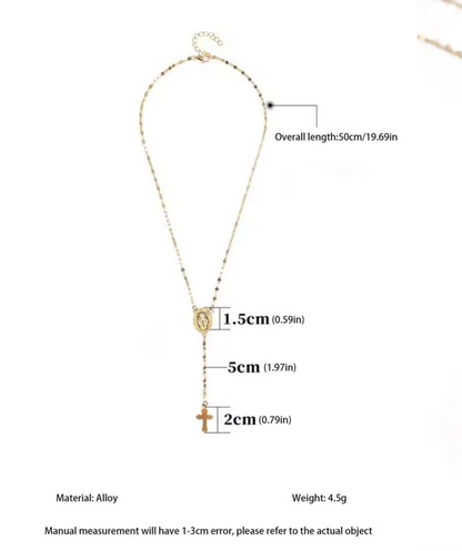 New Style Cross & Virgin Mary Tassel Detail Long Necklace
