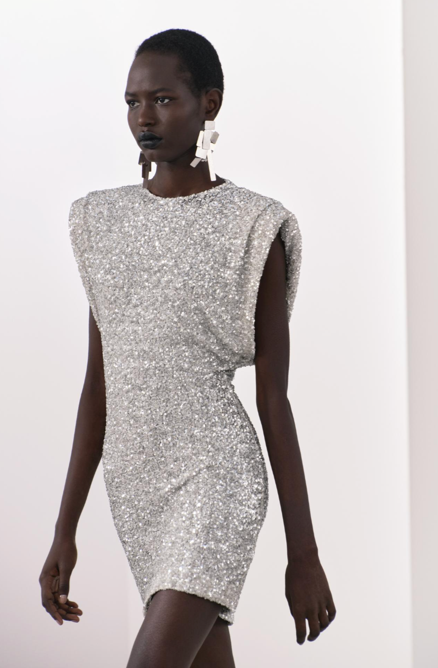 SHOULDER PADS SEQUIN DRESS