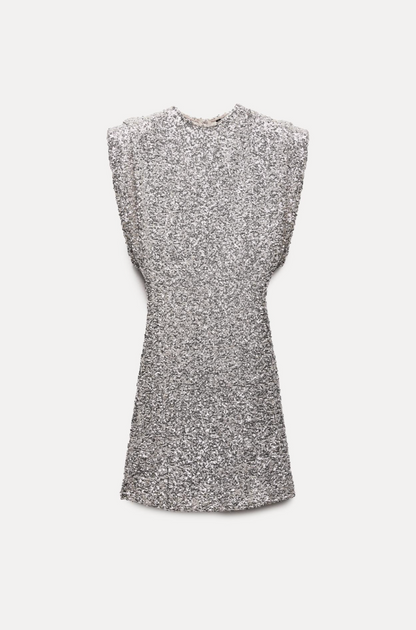SHOULDER PADS SEQUIN DRESS