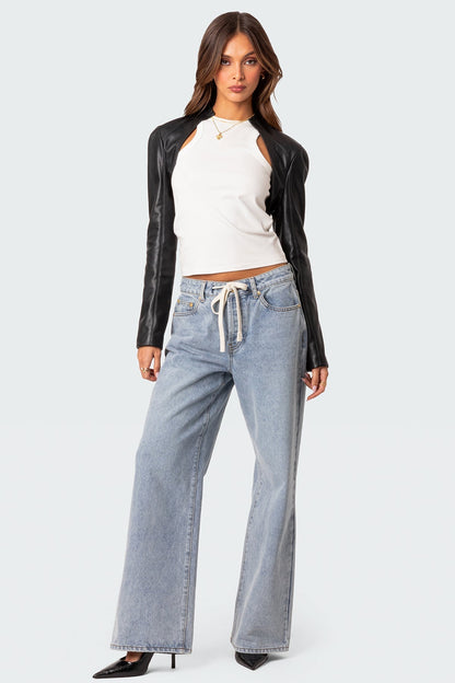 Faux Leather Shrug Jacket
