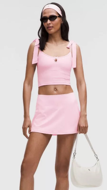 Chic Front Bow Crop Top – Pink & Black