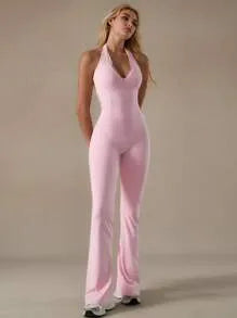 Satin Pink Belted Jumpsuit