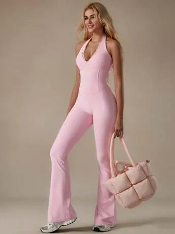 Satin Pink Belted Jumpsuit
